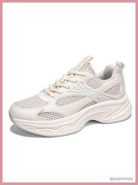 Women's Chunky Platform Sneakers Breathable Mesh Walking Shoes Lace-Up Cushioned